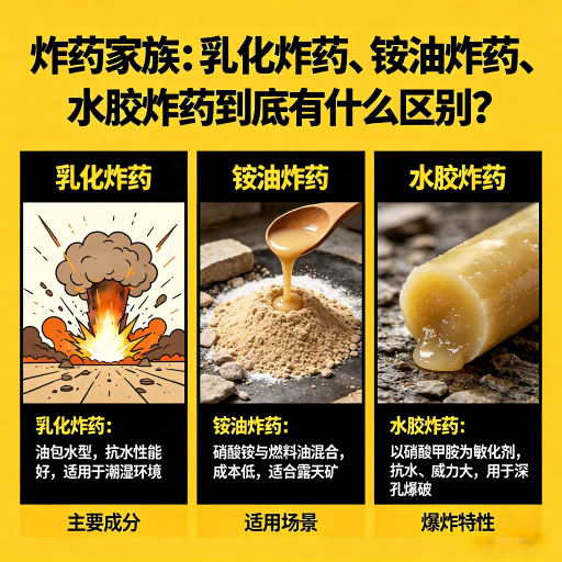 文成炸药家族：乳化炸药、铵油炸药、水胶炸药到底有什么区别？